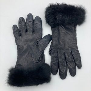 Vintage Grandoe Leather Gloves with Faux Fur Cuffs